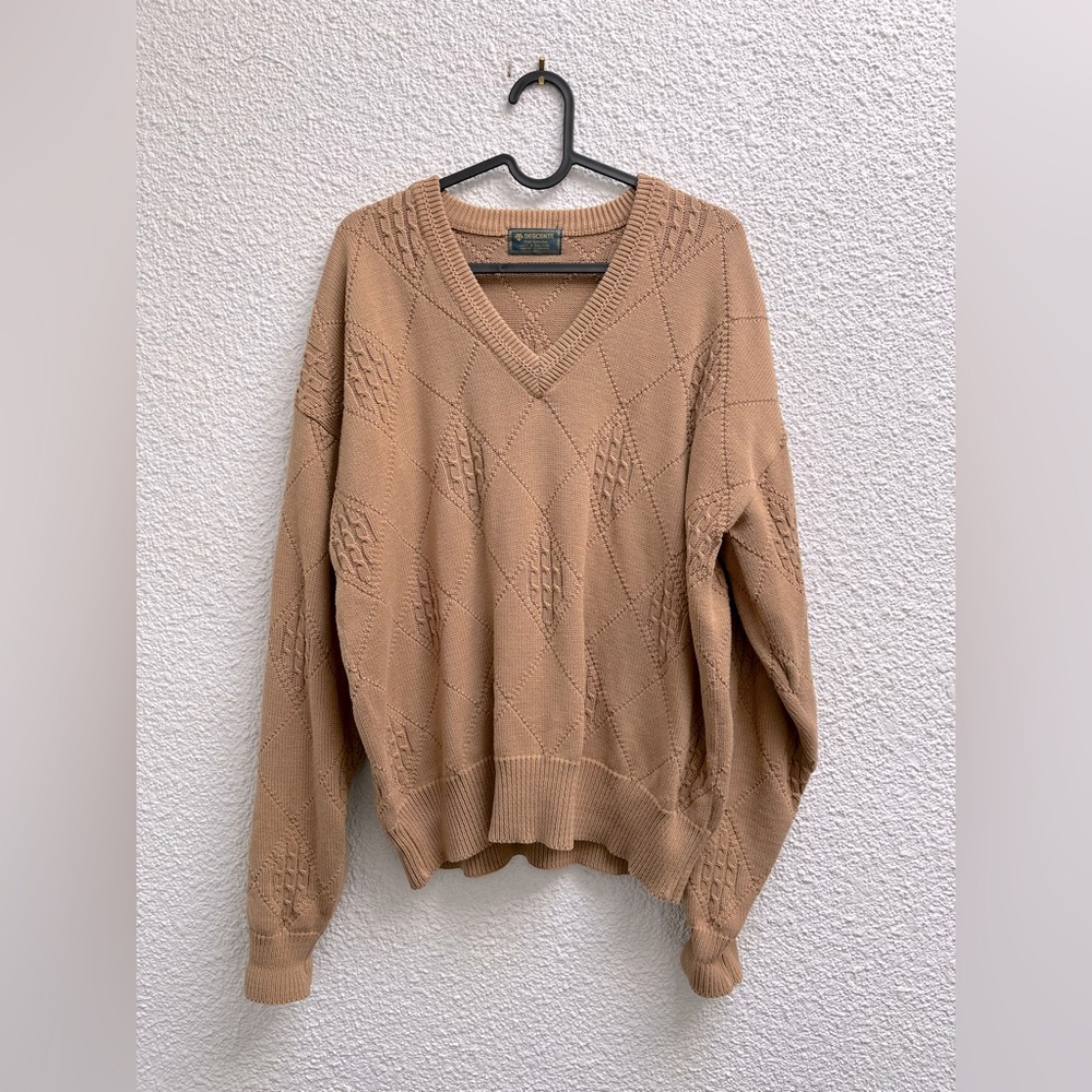 RARE Vintage Descente Golf Collection Made I Hong Kong Tan Knit Pullover Sweater